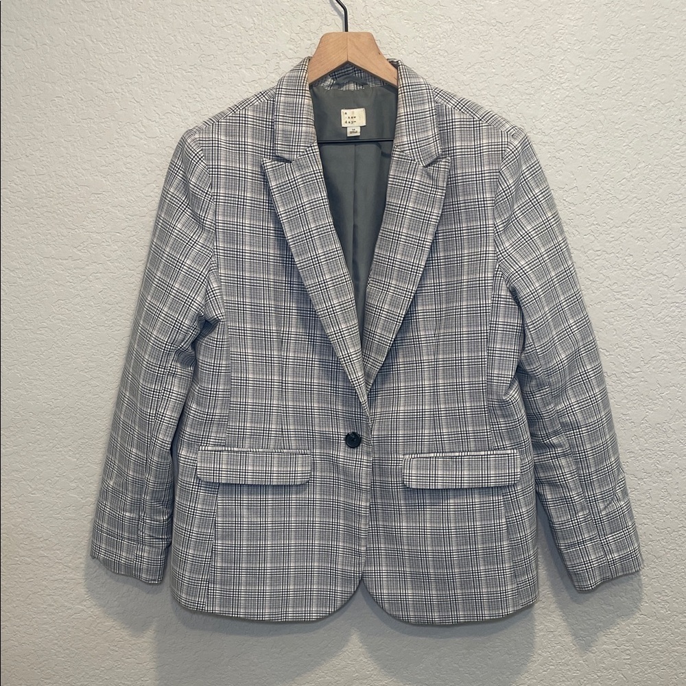 A New Day Size 16 Plaid Blazer Black White Check Tailored Career Work Jacket - Picture 4 of 9